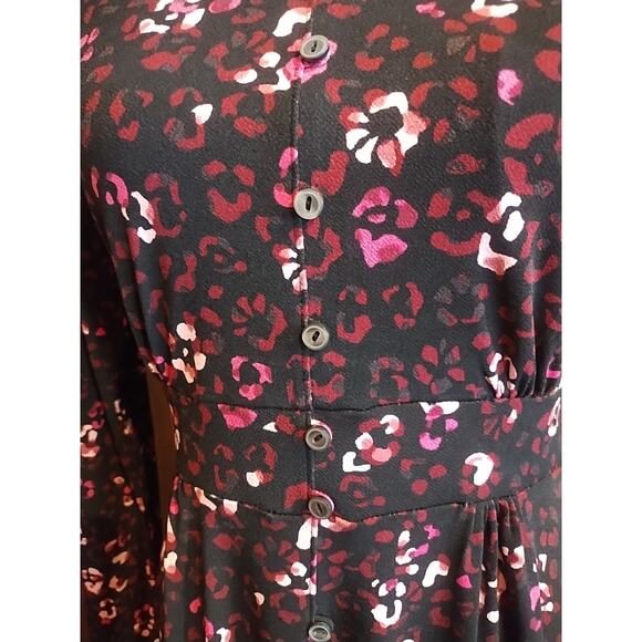 Talbots Midi Dress Women's XS Black Pink Ditsy Floral Fit & Flare Stretch Luxury - Picture 3 of 9